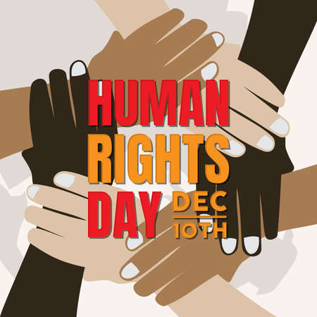 Human Rights day illustration for global equality and peace with holding hands, social diversity concept. Vector illustrationのイラスト素材