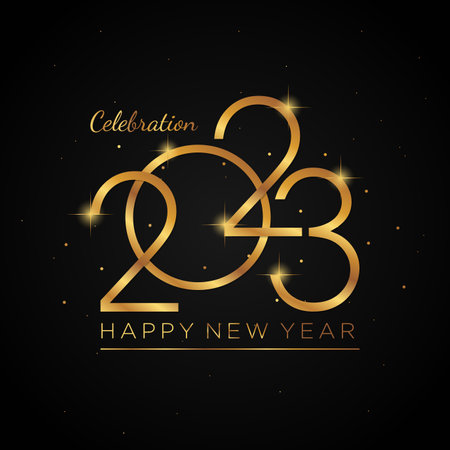 Shiny gold 2023 New Year celebration on black background. Vector illustration EPS.8 EPS.10のイラスト素材