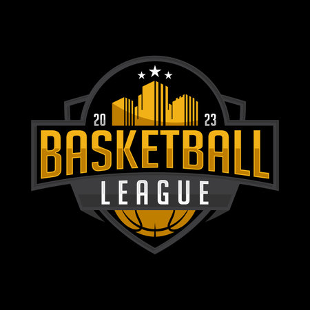 Basketball League emblem vector mascot logo design flat style concept for sport team. Vector illustrationのイラスト素材