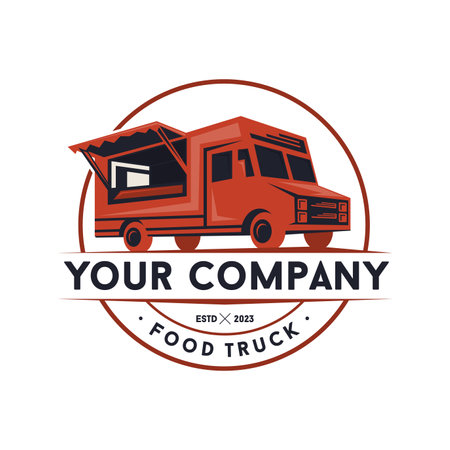 Round logo of Food Truck vector template retro look. Vector illustrationのイラスト素材