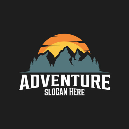 Mountain logo design rocky peak adventure outdoor. Vector illustrationのイラスト素材