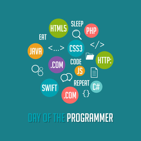 Day of the Programmer banner or greeting card with code symbol. Vector illustration