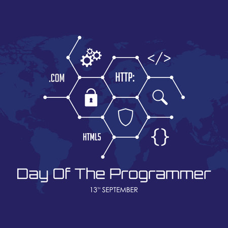 Day of the Programmer banner or greeting card with code symbol in polygonal. Vector illustration