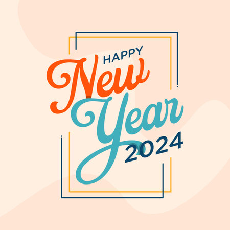 Happy New Year 2024 hand drawn creative retro style template emblem. Vector illustrationのイラスト素材