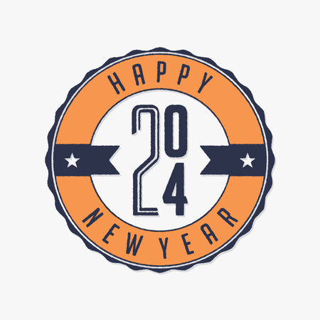 Happy New Year 2024 creative vintage stamp style template emblem. Vector illustrationのイラスト素材