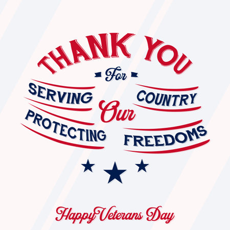 Happy Veterans Day quote vintage letter emblem. Vector illustrationのイラスト素材