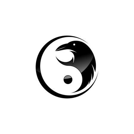 Silhouette Raven logo shape Yin Yang vector icon for business company symbol. Vector illustrationのイラスト素材