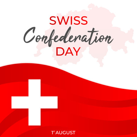Swiss Confederation Day with Red map of the country. Vector illustrationのイラスト素材