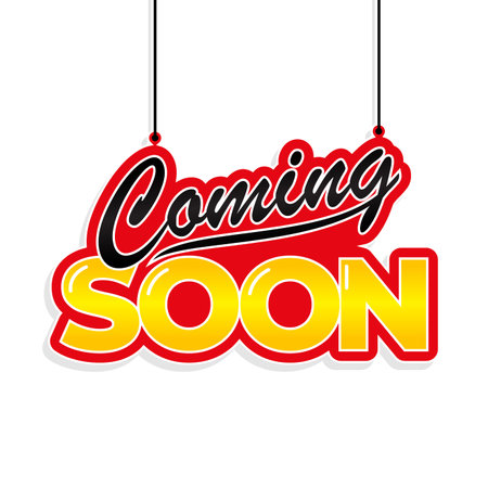 Coming soon letter hanging door or wall sign design template. Vector illustrationのイラスト素材