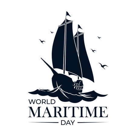 World Maritime Day with sailboat in old style emblem. Holidays around the world of maritime day. Vector illustrationのイラスト素材