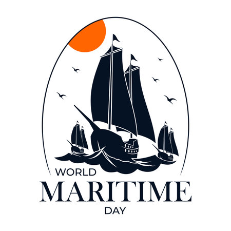 World Maritime Day with landscape of sailboat background. Holidays around the world of maritime day. Vector illustrationのイラスト素材
