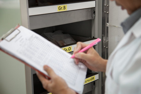 Checking stock blood bank.の写真素材