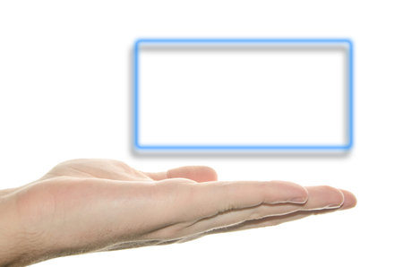  Hand and blue frame with shadow under の写真素材