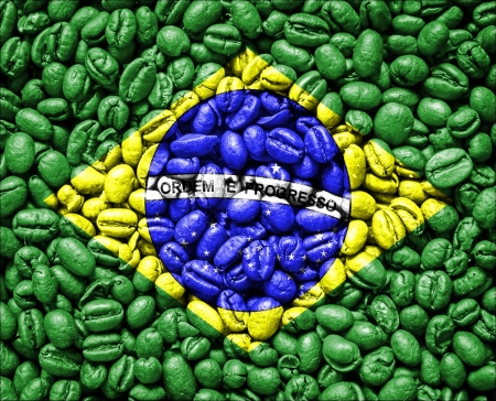 Brazil Flag on coffee seeds の写真素材