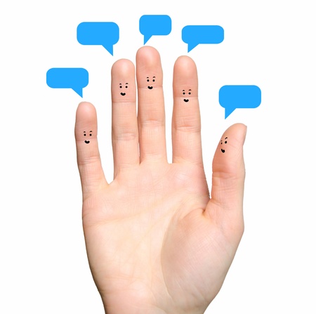 Happy group of finger faces as social network の写真素材