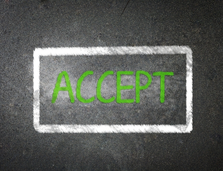 green accept concept on blackboard background with white frame の写真素材