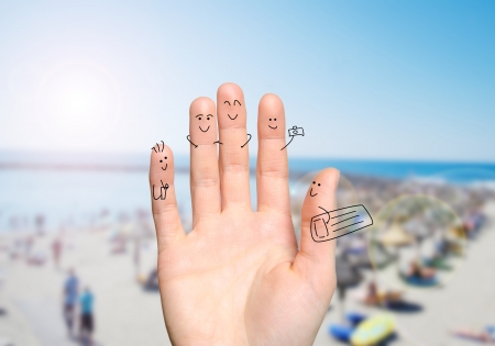 Happy finger hug on beachの写真素材