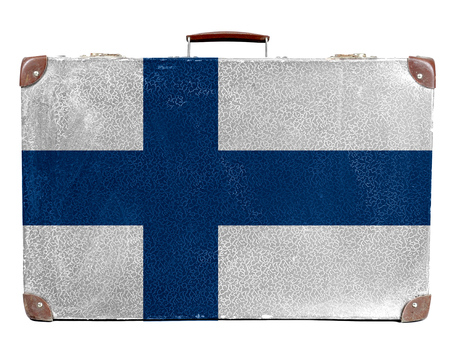 Vintage travel bag with flag of Finlandの写真素材