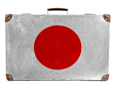 Vintage travel bag with flag of Japanの写真素材