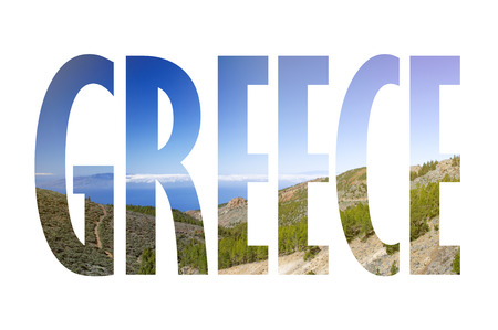 Background with word Greece. Letters were made from backgrounds which are forming a relationship with the given placeの写真素材