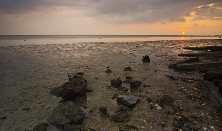 Beautiful sunset scenery from the muddy beachのeditorial素材