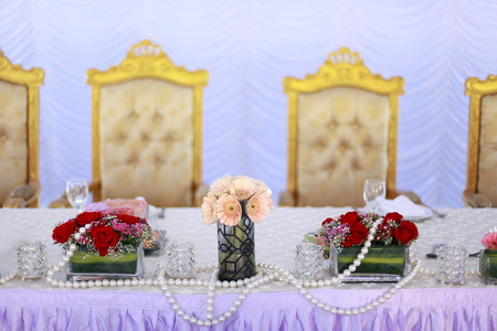 beatiful wedding table for bride and groomの写真素材