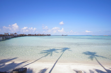 beautiful floating chalet at mabul island aand blue sky.の写真素材