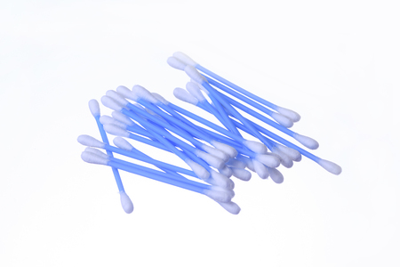 Cotton bud isolated on white backgroundの写真素材