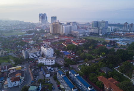 Arial view of Malacca city during sunriseの写真素材