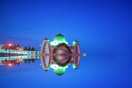 Majestic view of Malacca Straits Mosque during sunset.の写真素材