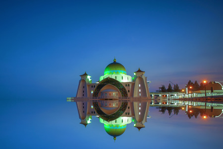 Majestic view of Malacca Straits Mosque during sunset.の写真素材