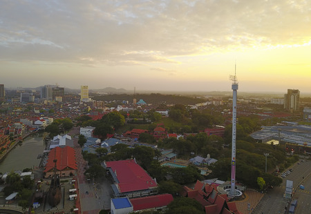 MALACCA, MALAYSIA - February 11, 2018; Aerial view of Taming Sari Tower at Malacca city during sunriseのeditorial素材