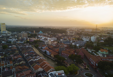 Aerial view of Malacca city during sunriseの写真素材