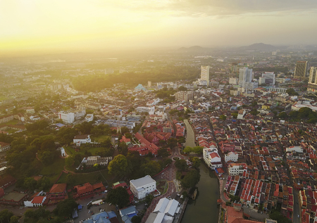 Aerial view of Malacca city during sunriseの写真素材