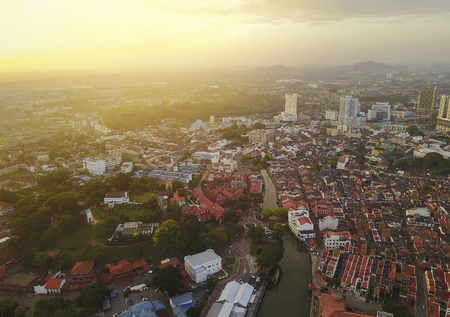 Aerial view of Malacca city during sunriseの素材 [FY31096665757]