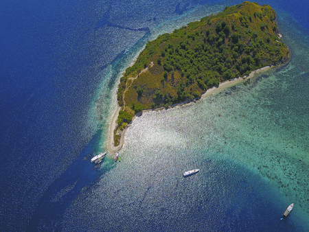 Beautiful aerial view of Gili Laba island, Flores, Indonesiaの写真素材