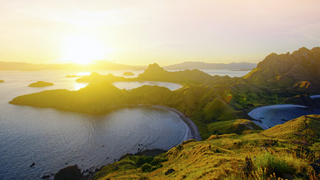 Panoramic view of majestic Padar Island during magnificent sunsetの写真素材