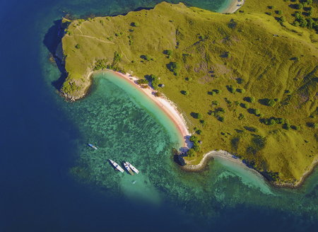 Aerial view of Pink Beach, near Flores Island Indonesiaの写真素材