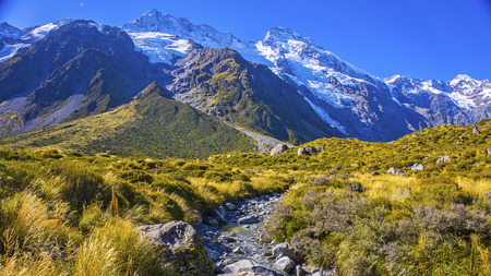 Aoraki/Mount Cook National Park is in the South Island of New Zealand, near the town of Twizel.の写真素材