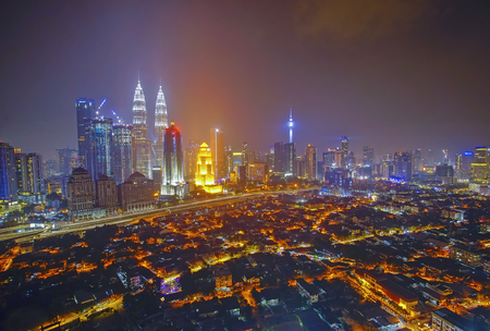 Kuala Lumpur skyscrapper landscape view at nightの写真素材