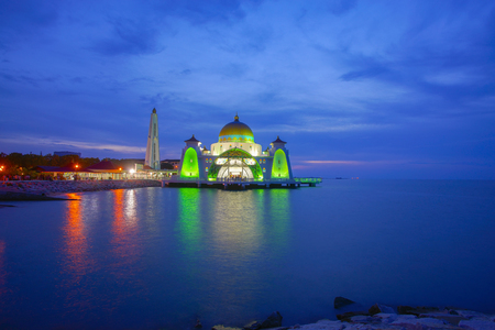 Majestic view of Malacca Straits Mosque during sunset.の写真素材