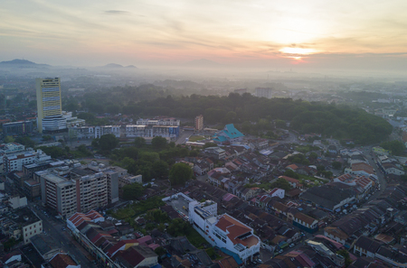 Arial view of Malacca city during sunriseの写真素材