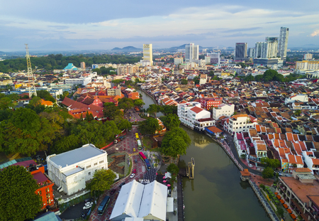 MALACCA, MALAYSIA - JAN 30, 2017 : Top view of beautiful Malacca town. Malacca has been listed as a UNESCO World Heritage Site since 7 July 2008.のeditorial素材
