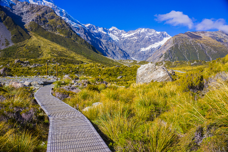 Mount Tasman Valleys , Aoraki Mt Cook national park Southern Alps mountain South Island New Zealand.の写真素材
