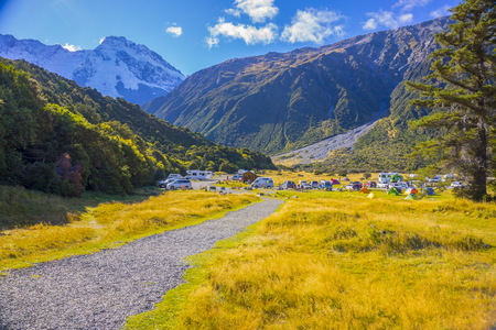 Mount Tasman Valleys , Aoraki Mt Cook national park Southern Alps mountain South Island New Zealandの写真素材