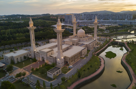 Aerial view of Beautiful Mosque during sunsetの写真素材