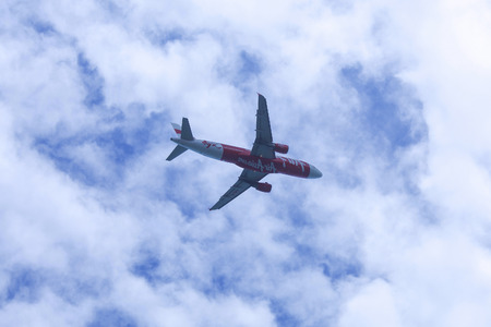 Bangkok, Thailand. February 28,2017 ; Thai Airasia X Airbus A330-343 Reg. HS-XTE on final approach at Don mueang International Airport with blue sky background.のeditorial素材