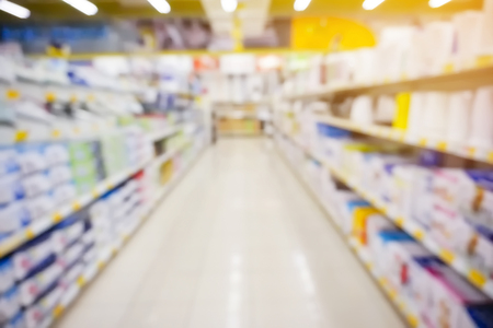 Blurred Background Image of Shelf in Warehouse or Storehouse.の写真素材