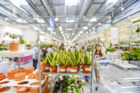 Blurred Image of goods Shelf in Warehouse or Storehouseの写真素材