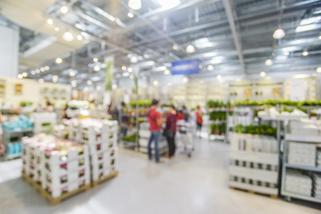 Blurred Image of goods Shelf in Warehouse or Storehouseの写真素材